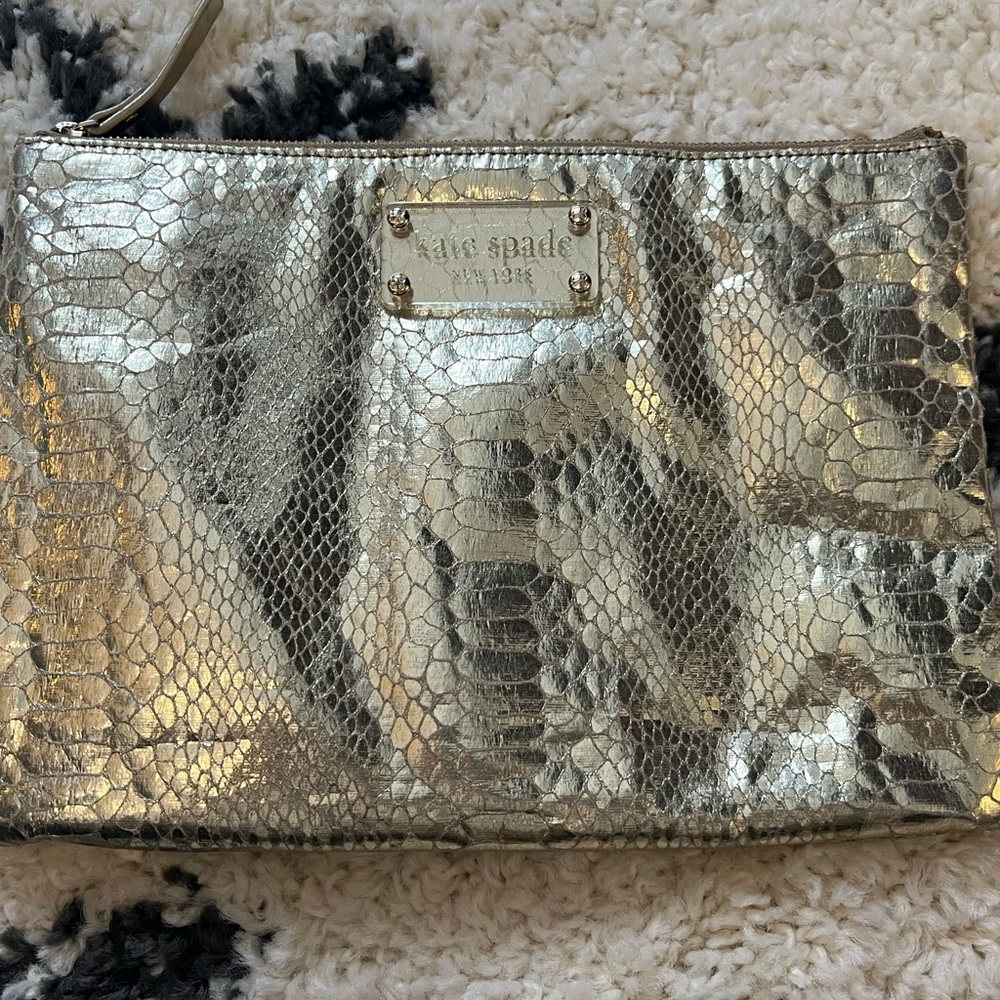 Kate Spade Foiled Again Gold Pouch with Snake Skin Details